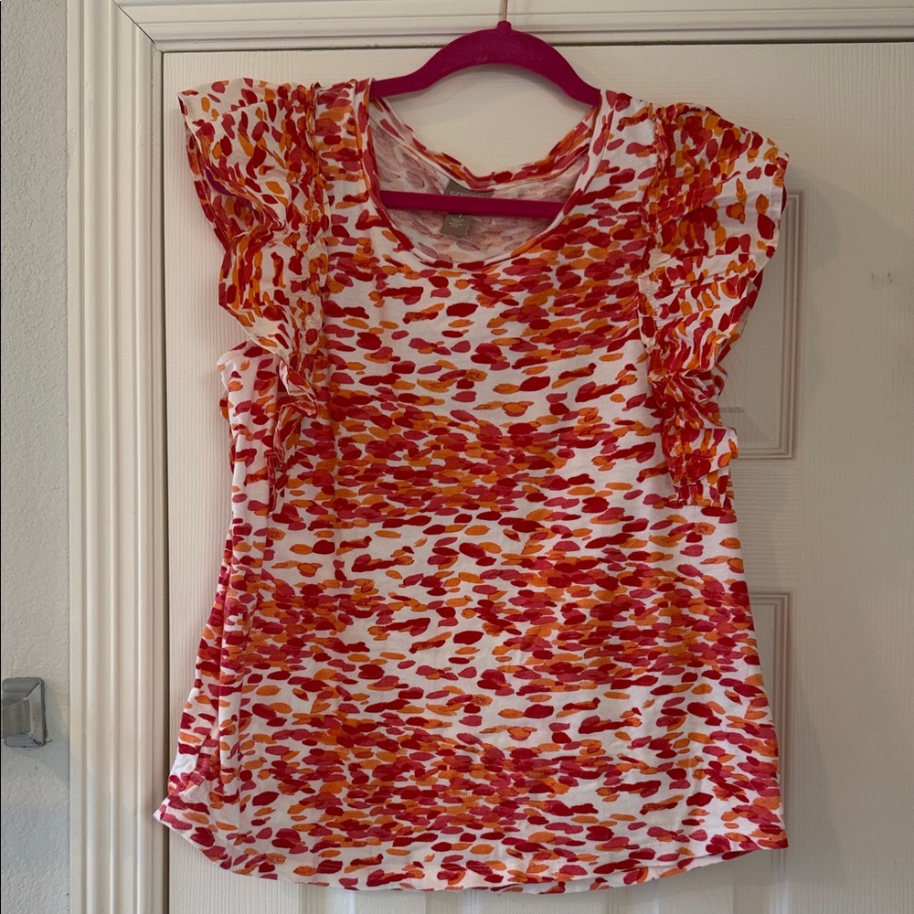 Chico Women's Top with Flutter Sleeves in White, Red & Orange